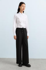Striped Wide-Leg Trousers with Elastic Waistband - Black