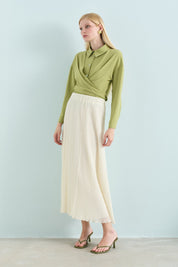 Elastic Waist Crash Skirt - Ecru