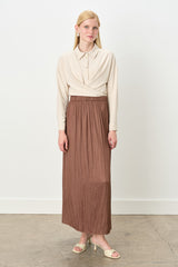 Elastic Waist Crash Skirt - Brown