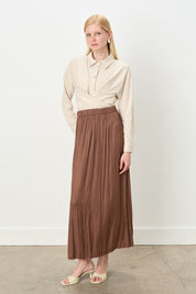 Elastic Waist Crash Skirt - Brown