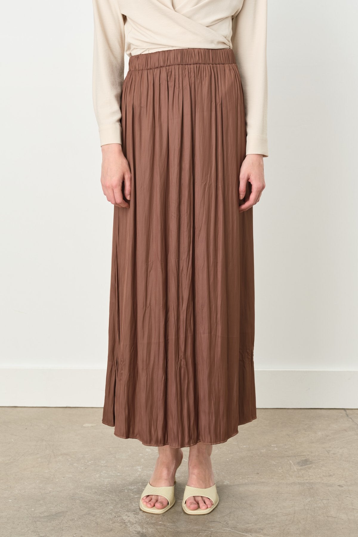 Elastic Waist Crash Skirt - Brown