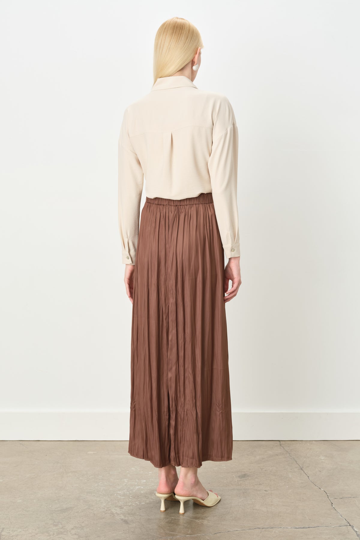 Elastic Waist Crash Skirt - Brown