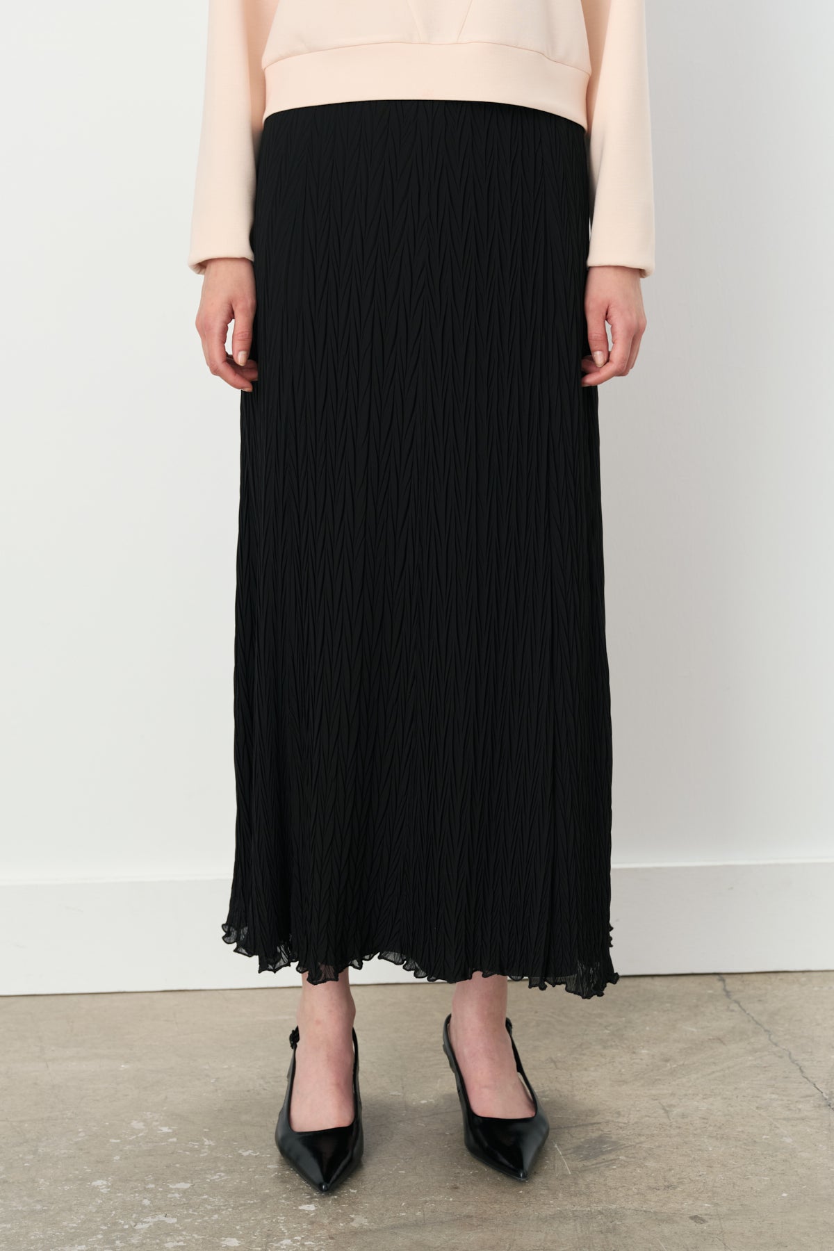 Elastic Waist Crash Skirt - Black