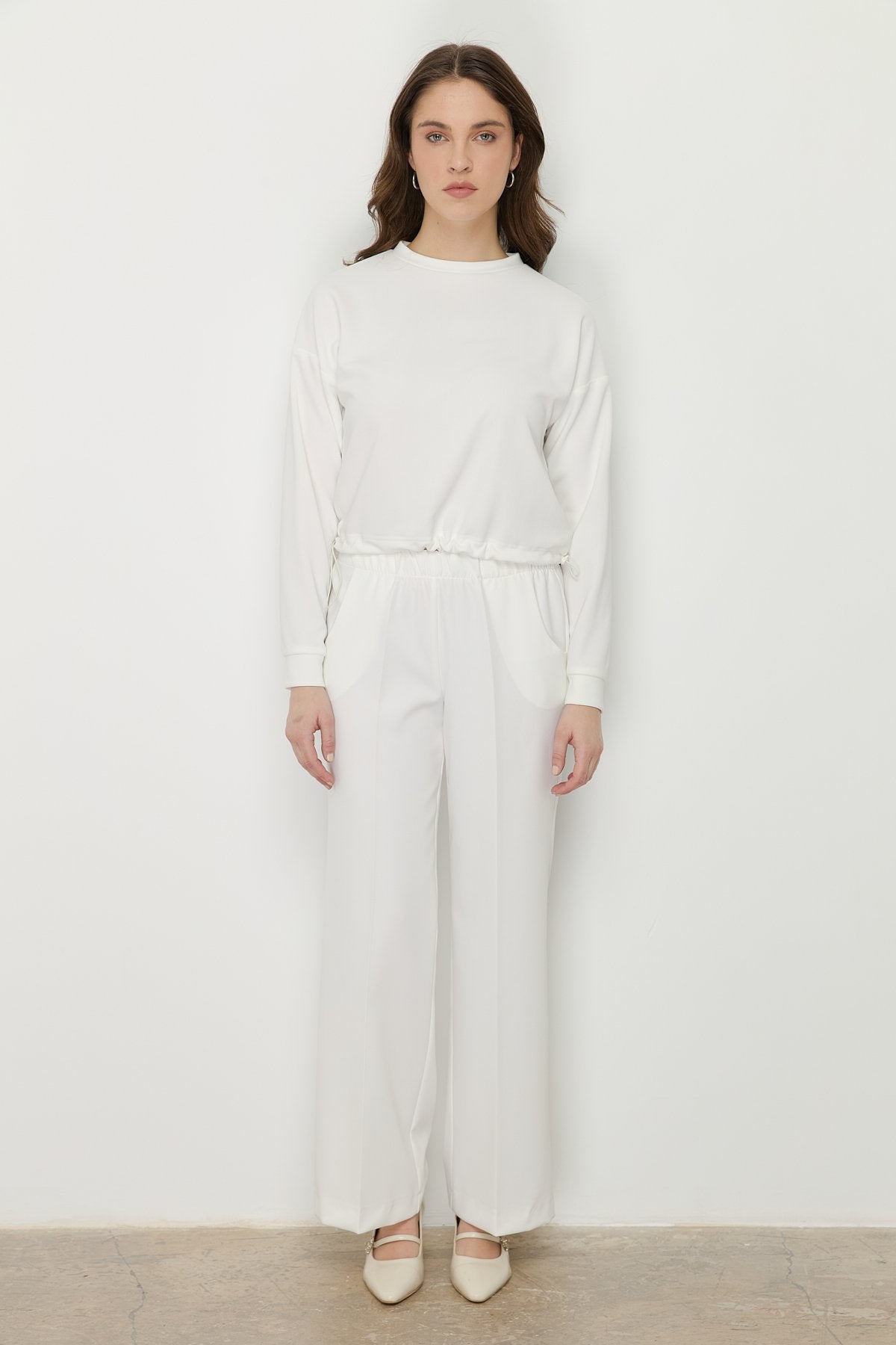 Beli Lastikli Culotte Pantolon - Ekru