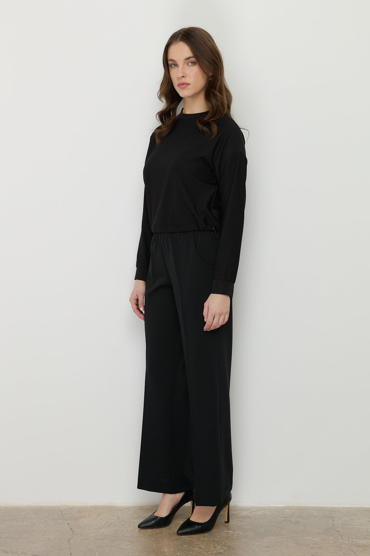 Beli Lastikli Culotte Pantolon - Siyah