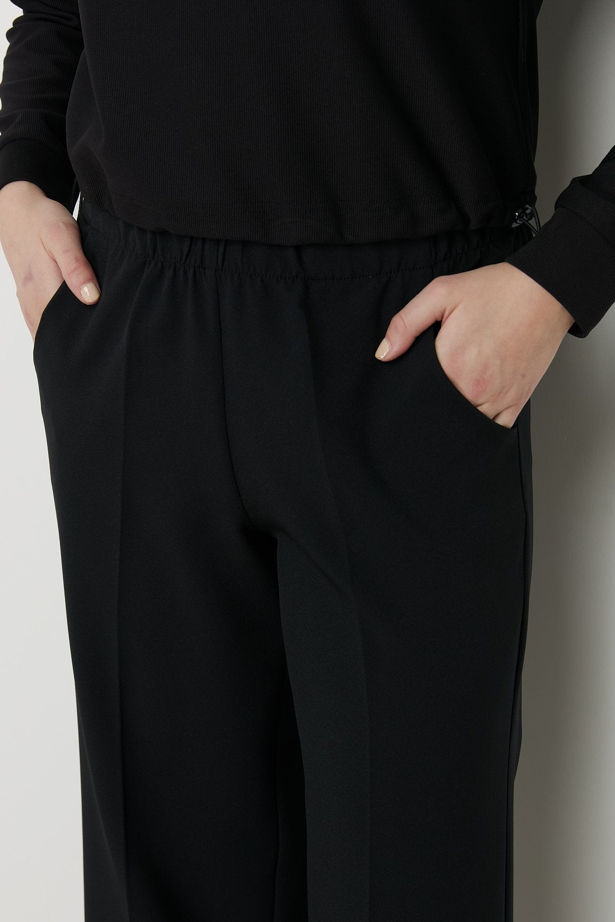 Beli Lastikli Culotte Pantolon - Siyah