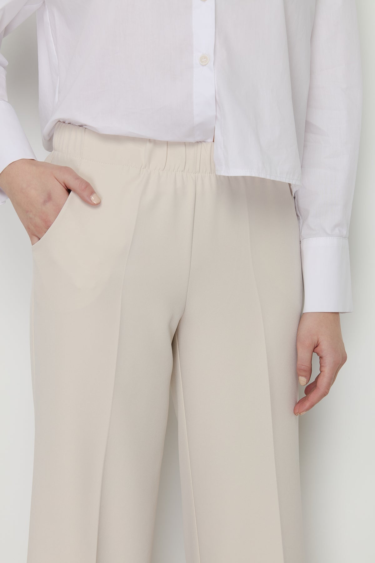 Beli Lastikli Culotte Pantolon - Taş