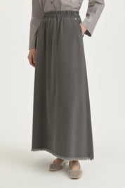 Elasticated Waist Denim Cotton Basic Skirt - Anthracite