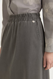 Elasticated Waist Denim Cotton Basic Skirt - Anthracite