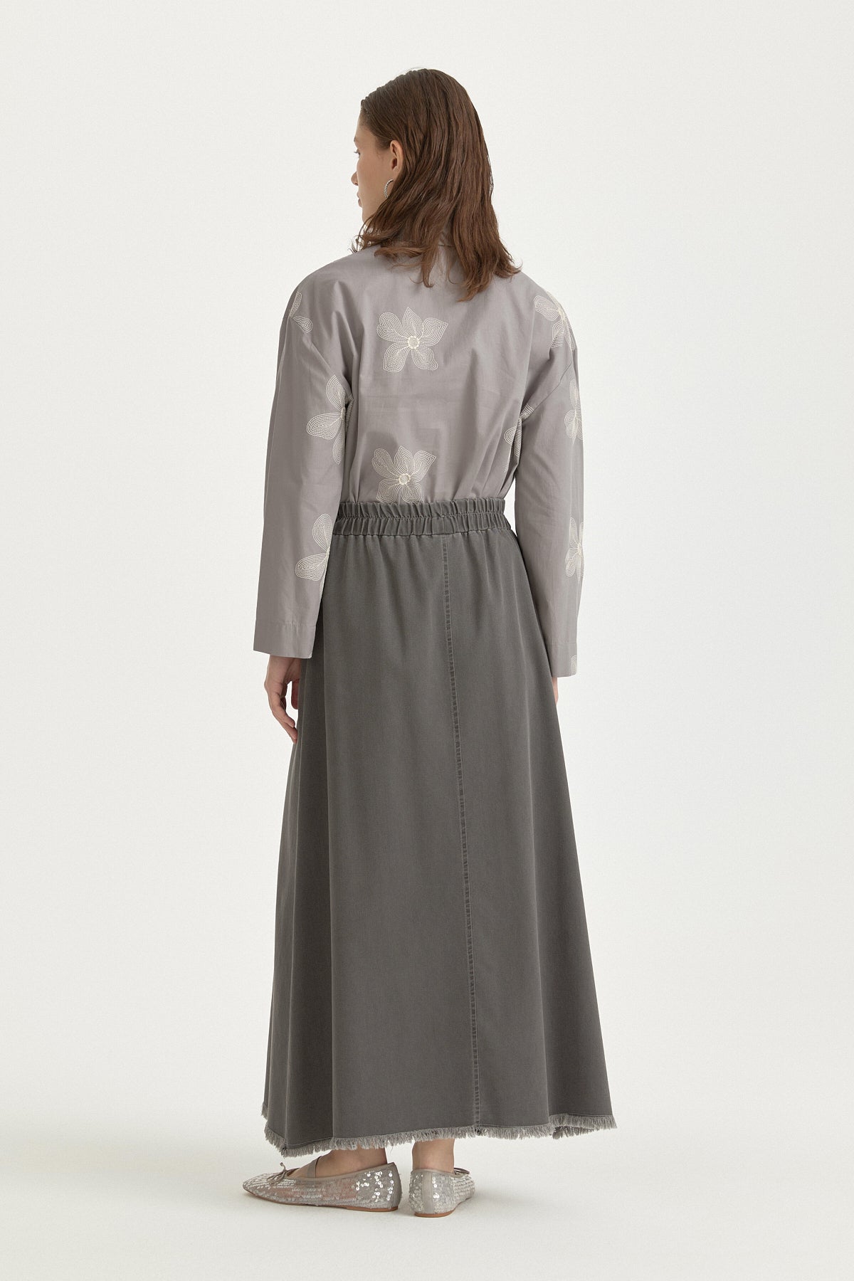Elasticated Waist Denim Cotton Basic Skirt - Anthracite