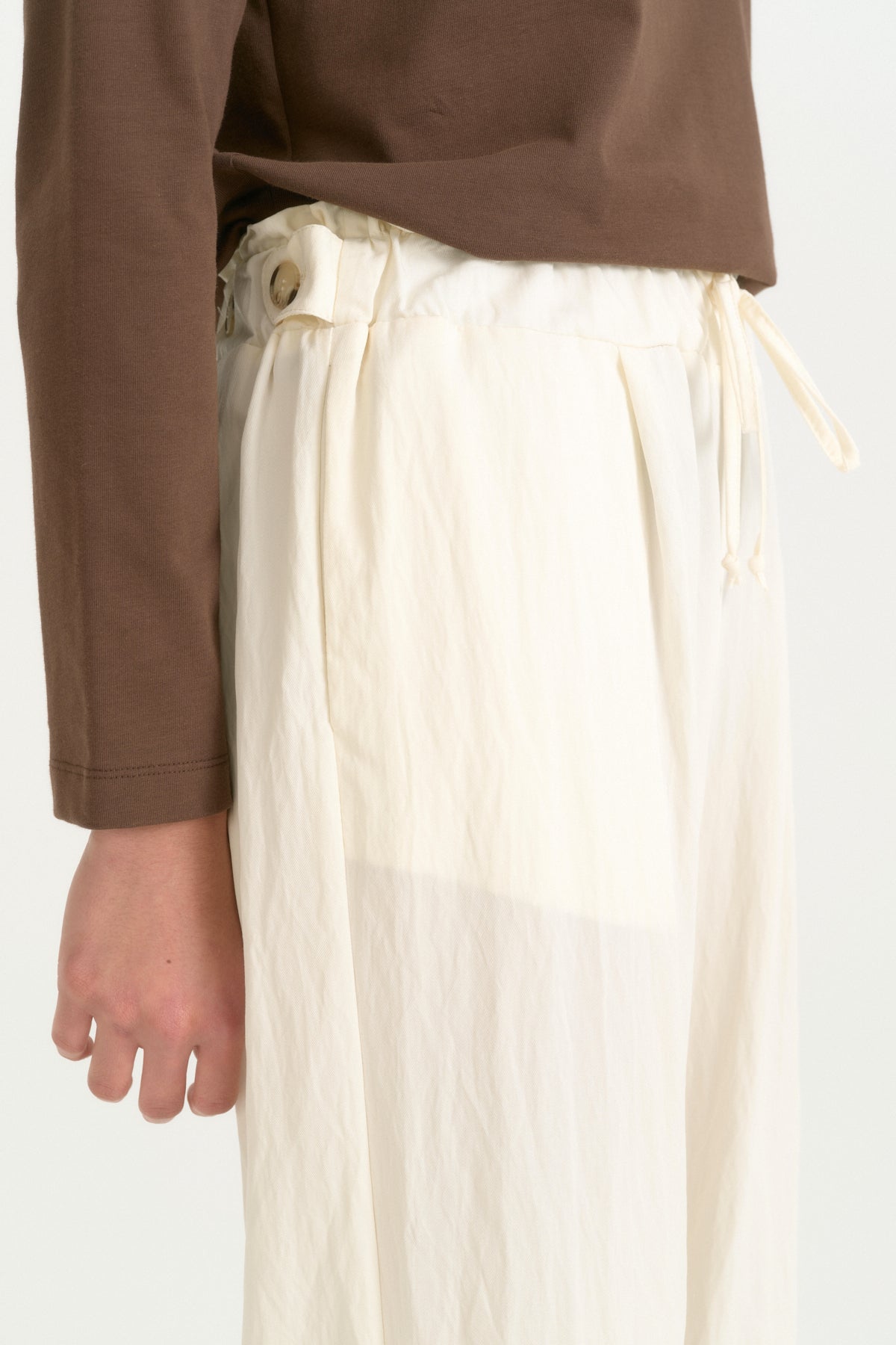 Beli Lastikli Düğme Detaylı Rayon Pantolon - Ekru