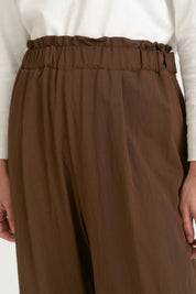 Rayon Trousers with Elasticated Waist and Button Detail - Coffee