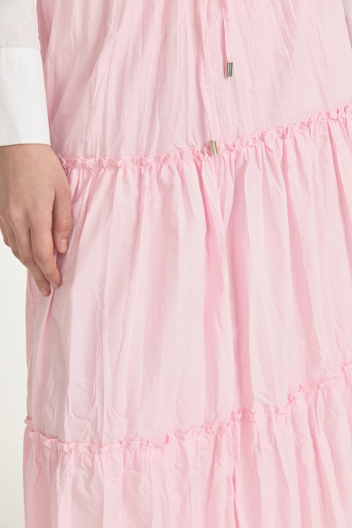 Beli Lastikli Fırfır Detaylı Pamuklu Etek - Pembe