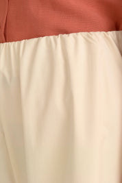 Beli Lastikli Geniş Paça Poplin Pamuk Pantolon - Bej
