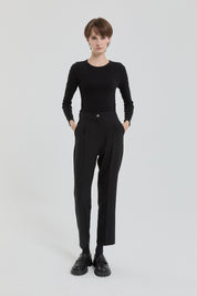 Elastic Waist Carrot Pants - Black