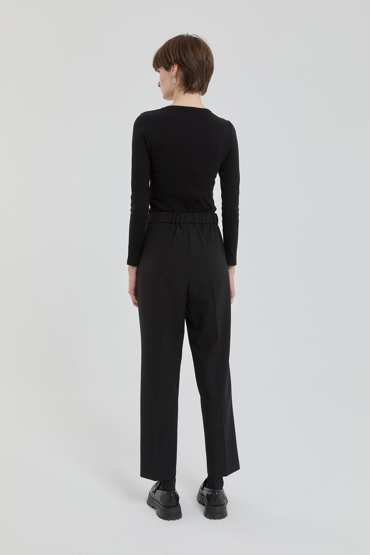 Elastic Waist Carrot Pants - Black