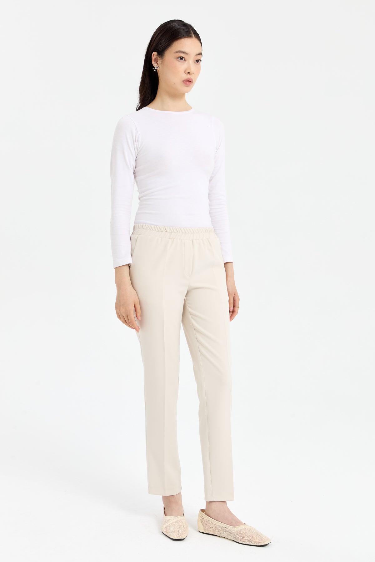 Elastic Waist Carrot Pants - Stone