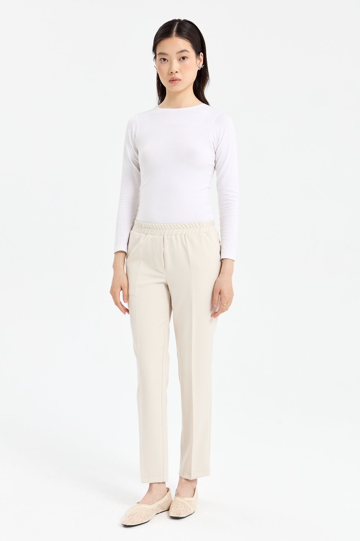 Elastic Waist Carrot Pants - Stone
