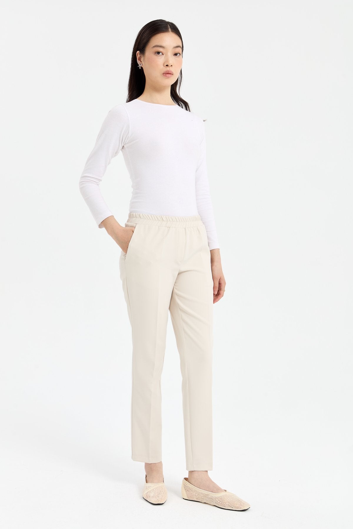 Elastic Waist Carrot Pants - Stone