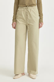 Elasticated Waist Canvas Wide-Leg Basic Cotton Trousers - Thyme