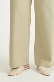 Elasticated Waist Canvas Wide-Leg Basic Cotton Trousers - Thyme