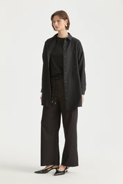 Elastic Waist Canvas Wide Leg Basic Cotton Trousers - Black
