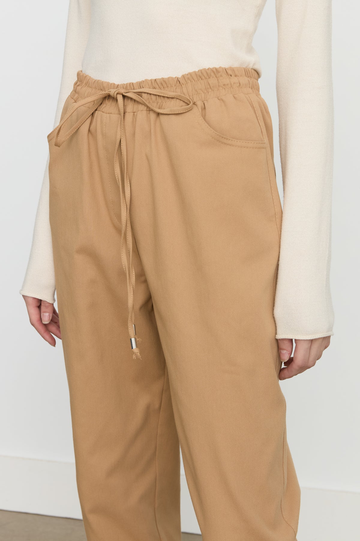 Beli Lastikli Kanvas Havuç Denim Pantolon - Camel