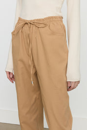 Beli Lastikli Kanvas Havuç Denim Pantolon - Camel