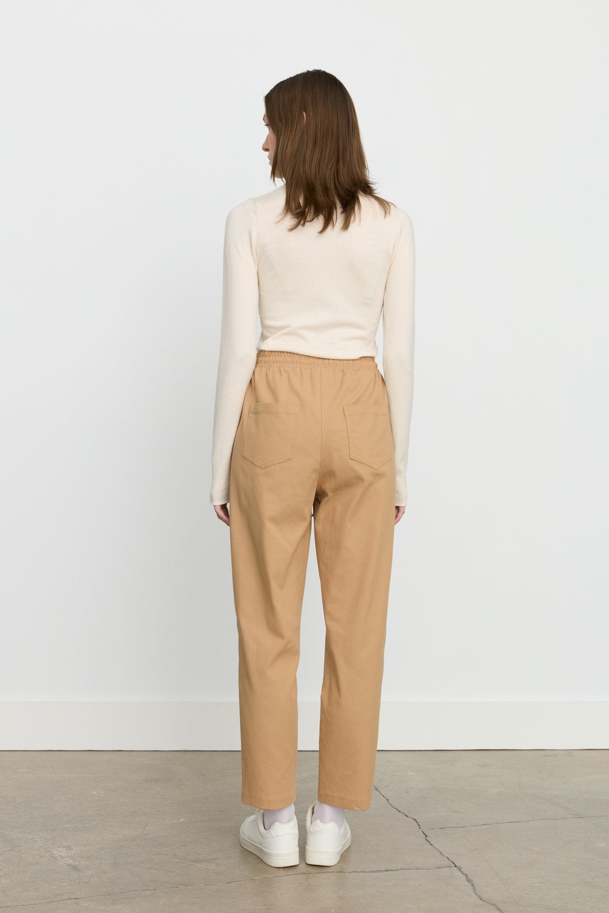Beli Lastikli Kanvas Havuç Denim Pantolon - Camel