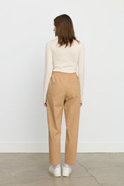 Beli Lastikli Kanvas Havuç Denim Pantolon - Camel