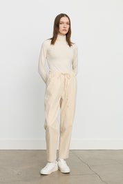 Elasticated Waist Canvas Carrot Denim Trousers - Cream