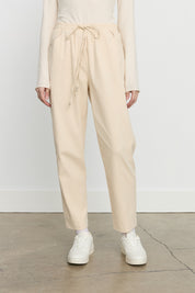 Elasticated Waist Canvas Carrot Denim Trousers - Cream