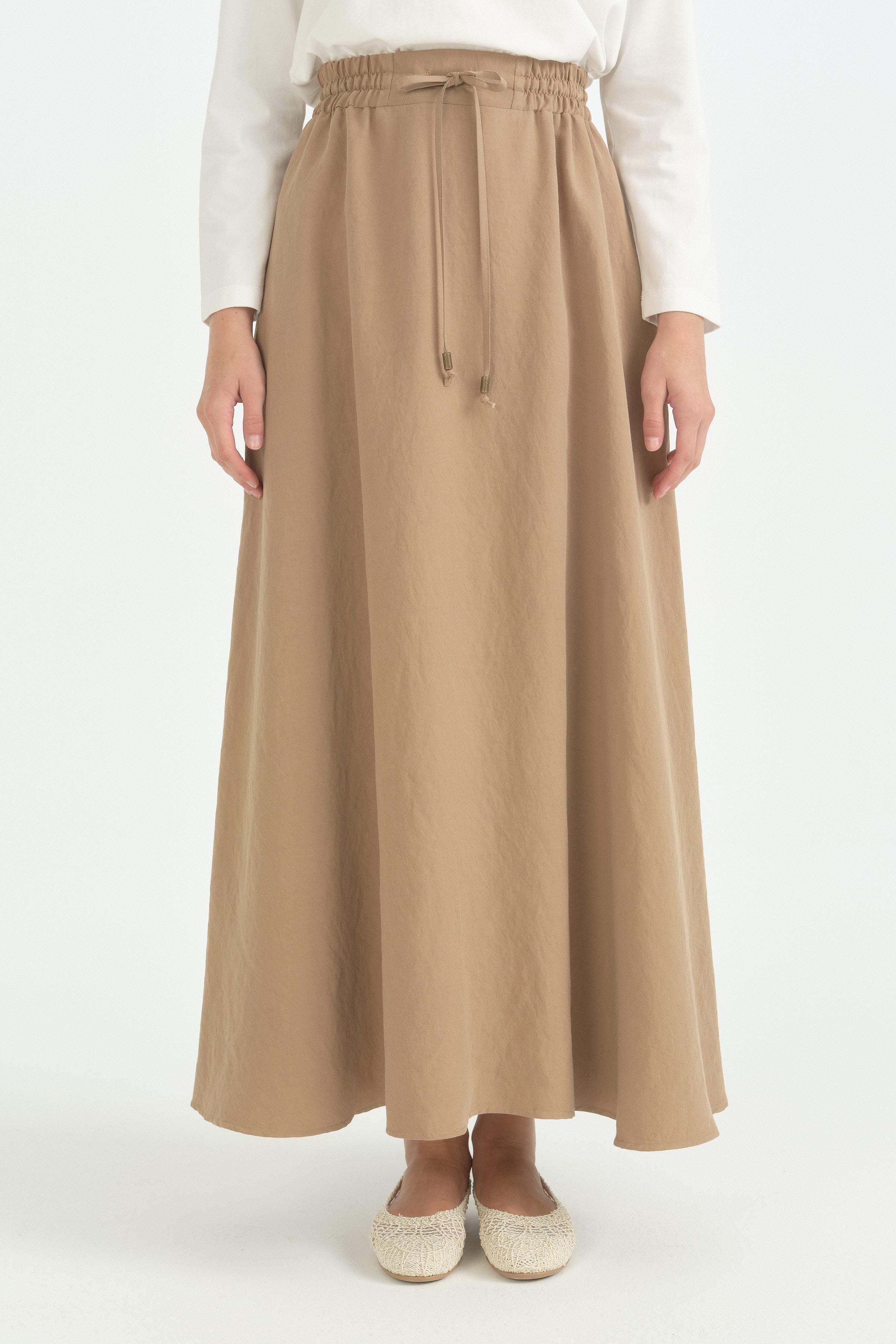 Beli Lastikli Kloş Modal Etek - Camel
