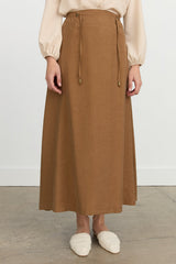 Elastic Waist Flared Tencel Skirt - Light Brown