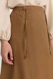 Elastic Waist Flared Tencel Skirt - Light Brown