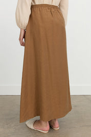 Elastic Waist Flared Tencel Skirt - Light Brown
