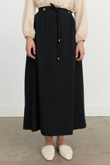 Elastic Waist Flared Tencel Skirt - Black
