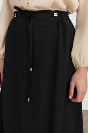 Elastic Waist Flared Tencel Skirt - Black