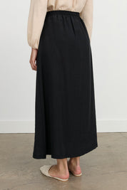 Elastic Waist Flared Tencel Skirt - Black