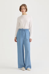 Elastic-Waist Lyocell Wide-Leg Trousers - Ice