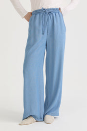 Elastic-Waist Lyocell Wide-Leg Trousers - Ice