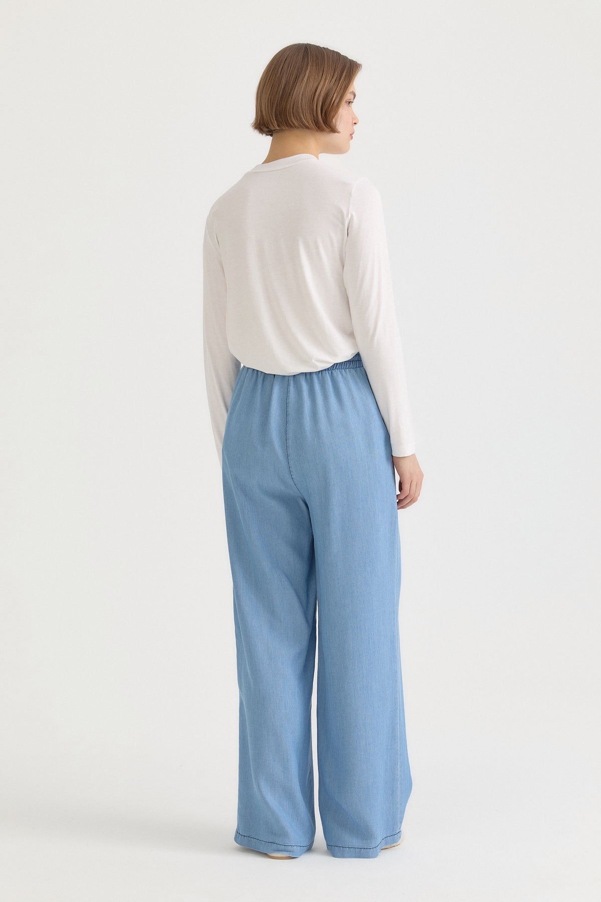 Elastic-Waist Lyocell Wide-Leg Trousers - Ice