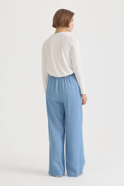 Elastic-Waist Lyocell Wide-Leg Trousers - Ice