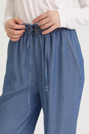 Elastic Waist Lyocell Wide Leg Pants - Indigo