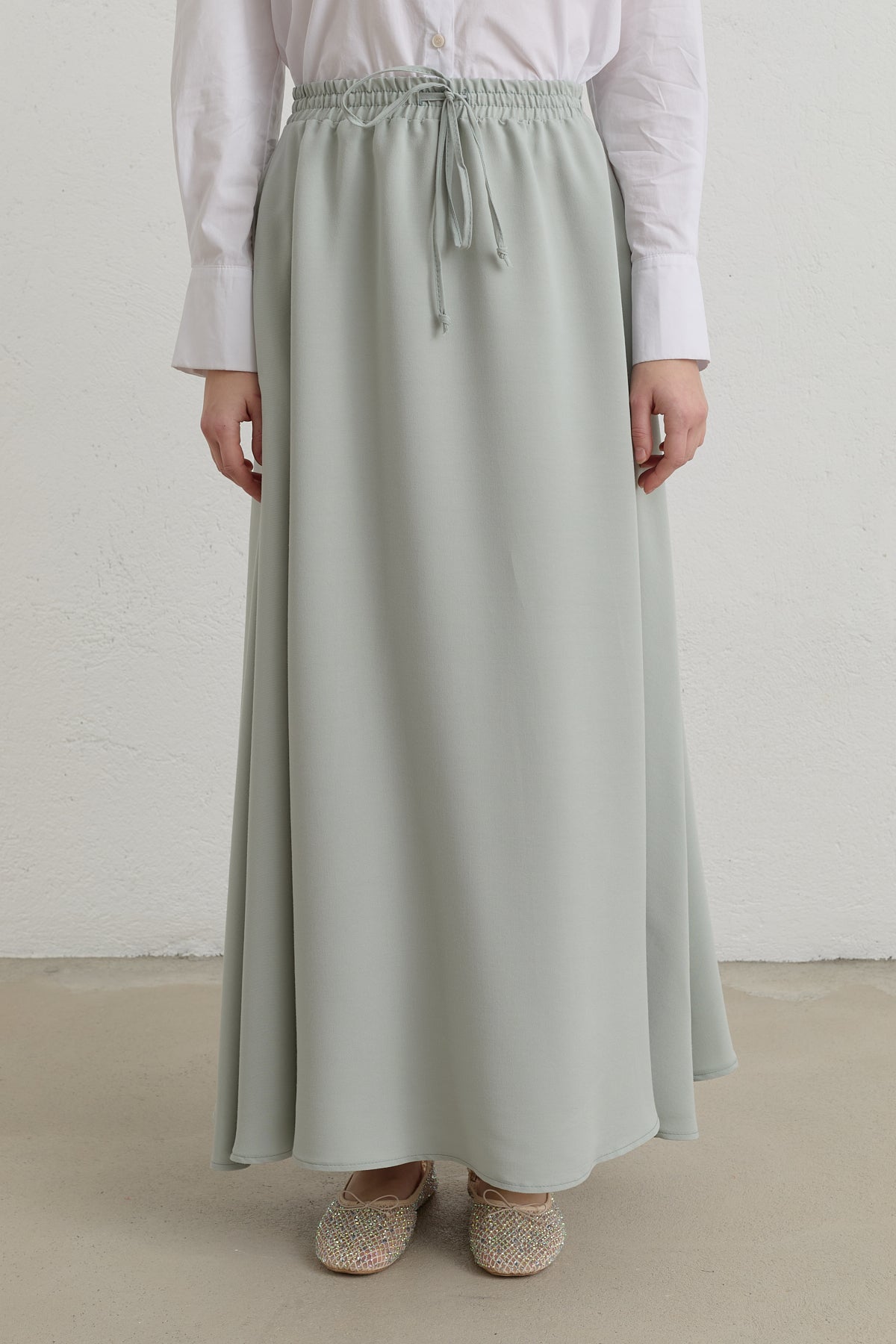 Elasticated Waist Lyocell Basic Skirt - Sage
