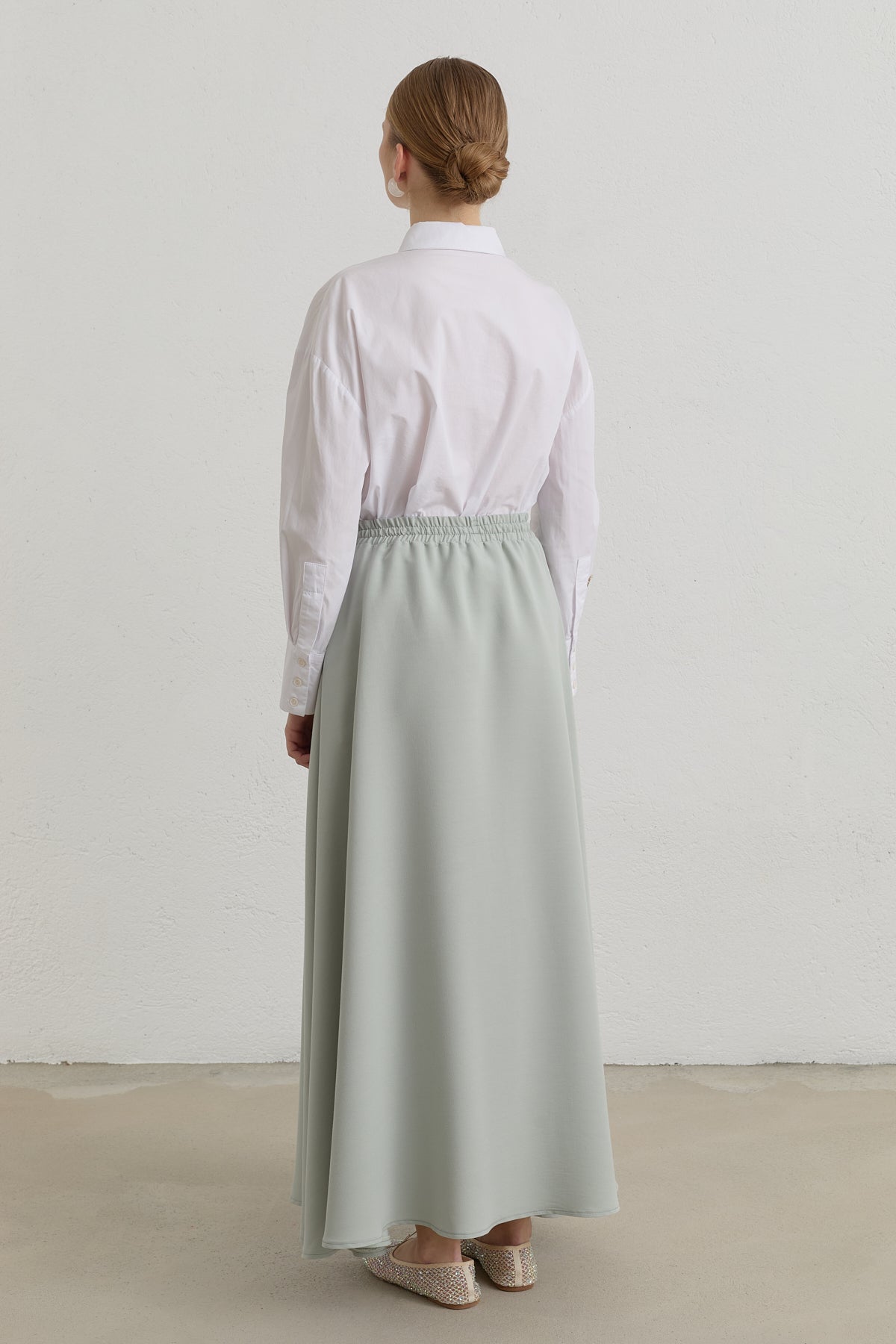 Elasticated Waist Lyocell Basic Skirt - Sage
