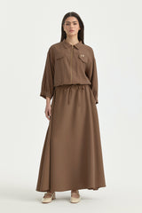 Elastic Waist Lyocell Basic Skirt - Brown