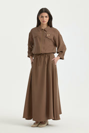 Elastic Waist Lyocell Basic Skirt - Brown