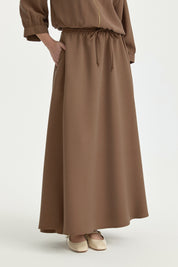 Elastic Waist Lyocell Basic Skirt - Brown