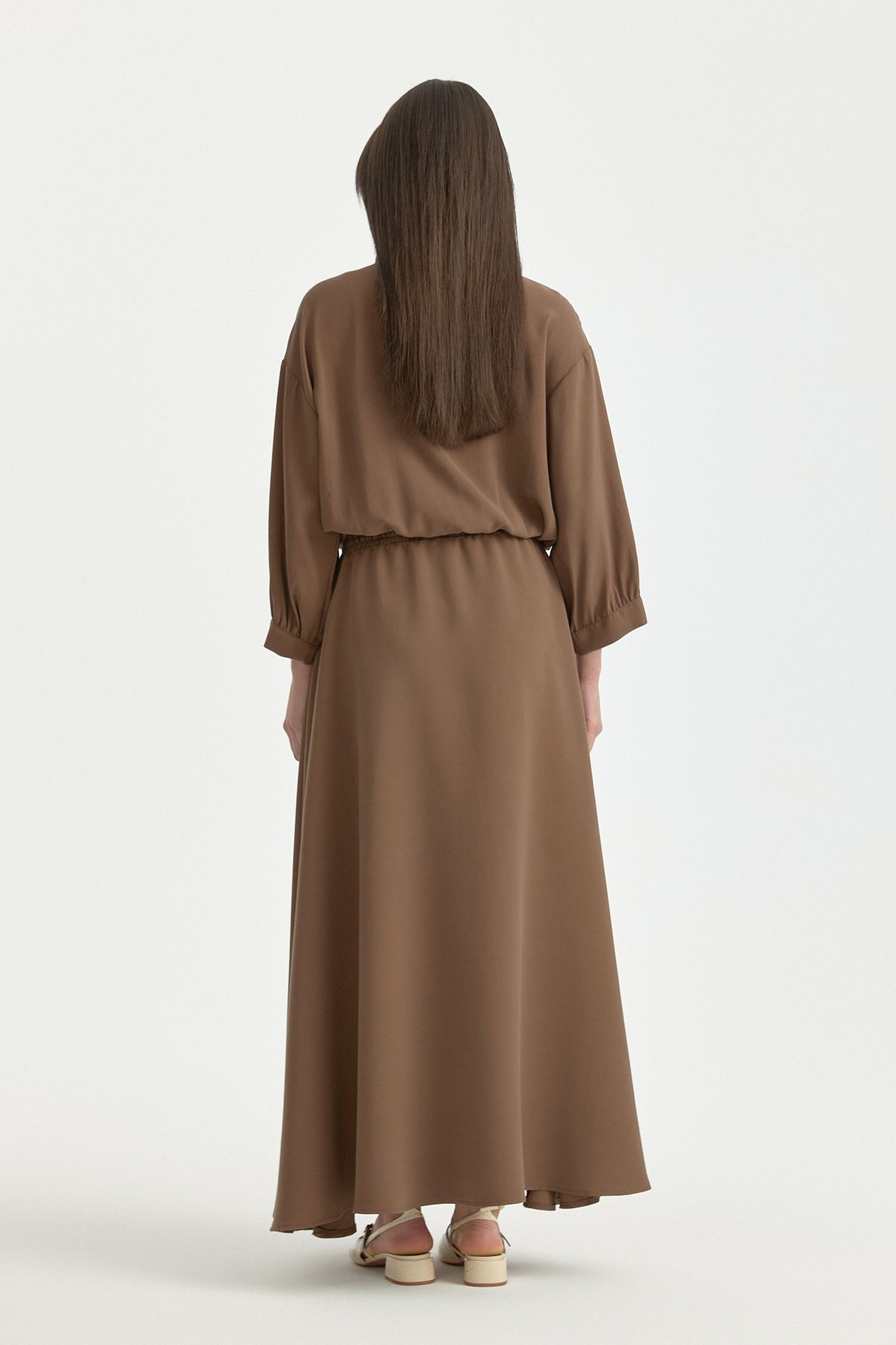 Elastic Waist Lyocell Basic Skirt - Brown